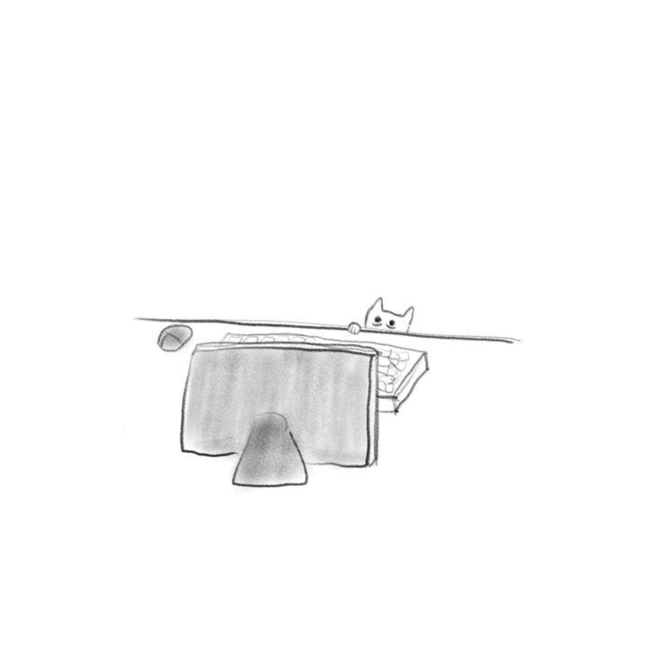 20-second drawing of a tiny kitten staring in existential horror at a computer. Someone is expecting the kitten to do work :(